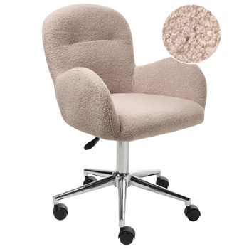 Silla De Oficina Escritorio De Bouclé Altura Ajustable Giratorio Beige Priddy