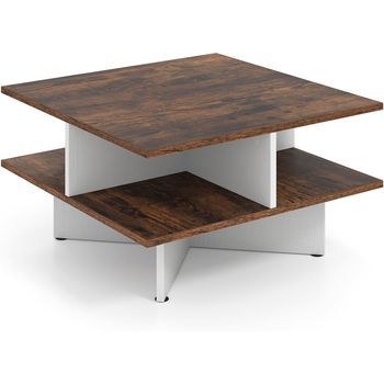 Mesa De Centro Costway De 2 Niveles (33 X 60 X 60 Cm - Madera - Marrón)