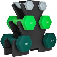 sportnow set de pesas hexagonales de 18 kg en total con soporte incluido en acero metal y plastico multicolor