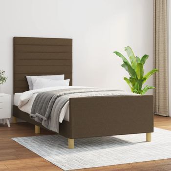 Cama Individual | Cama De Adulto | Estructura De Cama Sin Colchón Tela Marrón Oscuro 90x190 Cm Cfw341054