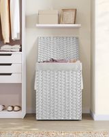 cesto de ropa sucia de 90 l de ratan sintetico de color blanco