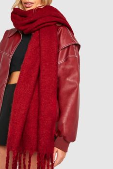 Bufanda Oversize Gruesa Con Flecos, Rojo