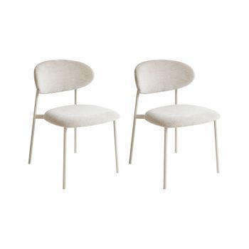 Conjunto De 2 Sillas De Comedor Decorativas Tapizadas Sin Reposabrazos Diseño Moderno Base De Metal Beige Claro Cowley