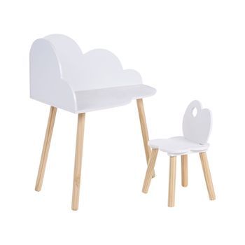Conjunto Infantil De Mesa Esquinera Y Silla 1 Plaza De Mdf Y Madera De Pino Habitación Infantil Con Forma De Nube Blanco Cloudy