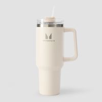 botella de acero con asa lateral y pajita de myprotein 1200 ml - crema natural