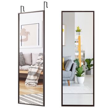 Costway Espejo de Cuerpo Entero para Pared con 2 Set de Ganchos Regulables para Habitación Baño Entrada Café 107 x 1,5 x 36,5 cm