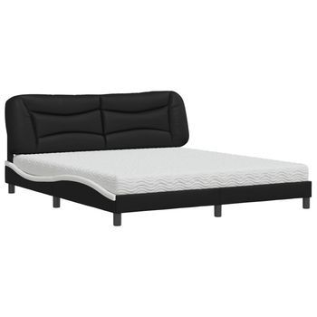 Cama Con Colchón Hvar Cuero Sintético Negro Y Blanco 180x200 Cm Vidaxl
