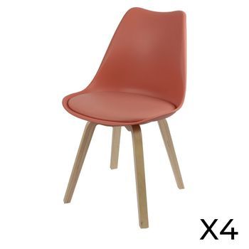 Lote De 4 Sillas De Diseño Rojo Terracota Con Cojín Colección Mia