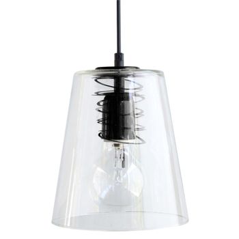 Lámpara de suspensión cono metal negro pantalla vidrio transparente