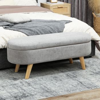 Banco Pie De Cama De Terciopelo Madera Homcom 110x40x43 Cm-gris Claro