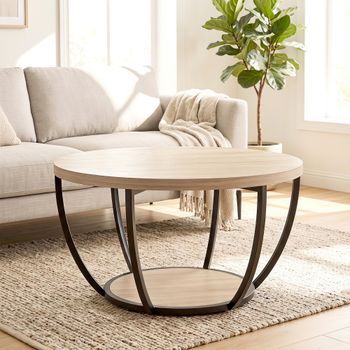 Mesa De Centro De Melamina Metal Homcom 80x80x43,8 Cm-roble