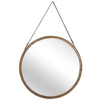 espejo de pared metal dorado correa de cuero sintetico redondo 60 cm pieza decorativa para colgar acento moderno autun