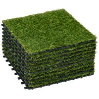 outsunny cesped sintetico de 10 piezas 30x30 cm con altura de hierba 25 mm anti-uv alfombra cesped artificial verde oscuro   aosom espana