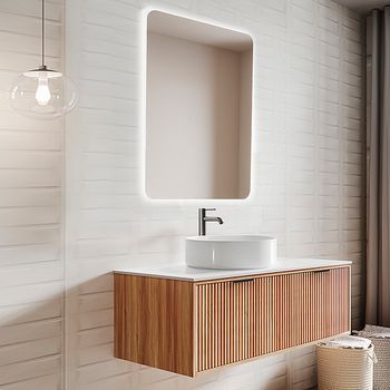Conjunto baño suspendido 120cm. Lavabo inegrando solide surface