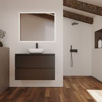 conjunto de bano kaji  100 cm negro  dos cajones  lavabo sobre encimera  mueble montado  no incluye espejo  alday