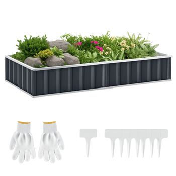 Outsunny Huerto Urbano 174x90x30cm Arriate de Jardín de Acero Incluye Guantes Jardinera Macetero Rectangular para Cultivos Plantas   Aosom España