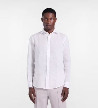 Harmont & Blaine para hombre. CRQ001012833I Camisa lisa de lino puro blanco (M), Casual, Clásico, Manga larga