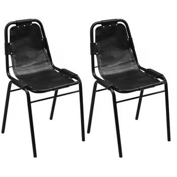 Vidaxl Silla De Comedor 2 Unidades Negro 49x52x88 Cm Cuero Real