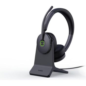 Auriculares Yealink WH68 Hybrid inalámbricos Bluetooth y DECT con Cancelación de Ruido para oficina, micrófono y base de carga, color negro