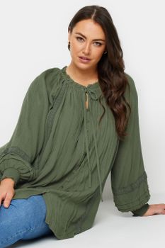 Yours Blusa Caqui Con Pasamanería De Ganchillo, Mujer Curvy Y Tallas Grandes, Yours