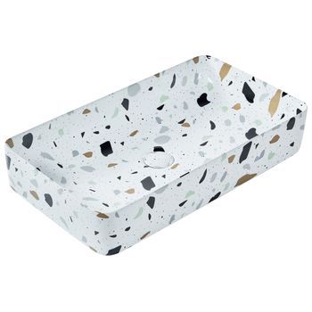 Lavabo De Encimera Baño Cerámica Efecto Terrazo Rectangular Blanco 51 X 34 Cm Nules