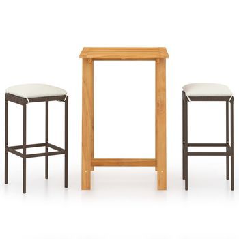 Set De Bar Para Jardín 3 Piezas | Mueble De Jardín Y Cojines Ratán Sintético Marrón