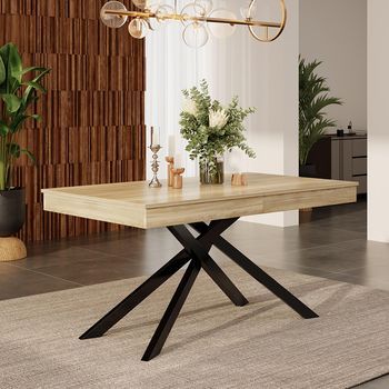 Sweiko Mesa Con Extensión 140/ 180x80 Cm – Roble Y Metal, Rectangular, Para 6-8 Personas