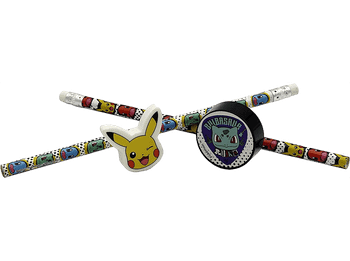 Pack papelería - Pyramid Pokémon, 2 lápices, 1 sacapuntas y gomas de borrar