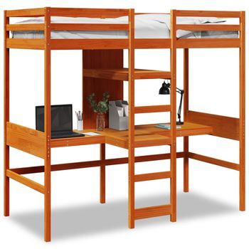 Cama Para Adulto | Cama Individual | Cama Alta Sin Colchón Madera Maciza Pino Marrón Cera 90x190 Cm