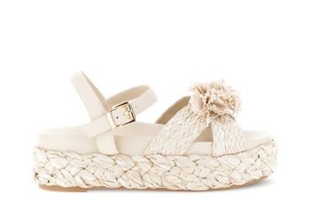 sandalias de cuña cruzadas con banda de rafia y flores beige 41