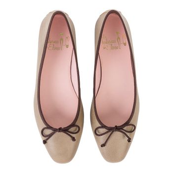 Bailarina plana piel beige y marrón - Modelo Sabrina.