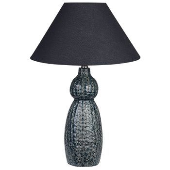 Lámpara De Mesa De Cerámica Azul Oscuro Negro 60 Cm Pantalla De Tela Matina