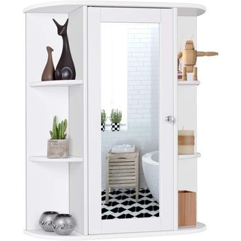 Armario De Baño Montado A La Pared Con Espejo, Organizador Baño Con Varias Repisas Costway 60 X 17 X 70 Cm
