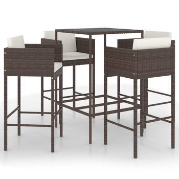 Set De Bar De Jardín 5 Pzas Con Cojines Ratán Sintético Marrón Vidaxl