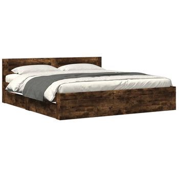 Cama Matrimonial | Cama Doble | Cama Con Cabecero Madera De Ingeniería Roble Ahumado 200x200 Cm Cfw55813