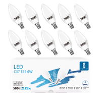 aigostar - bombilla led c37 forma de vela e14 casquillo fino 6w equivalente a 40w blanco frio 6500k 510 lumenes cri 80 no regulable pack 10 uds