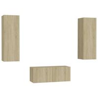 set muebles de salon tv  mueble de salon  gabinete de tv 3 pzas madera ingenieria roble sonoma