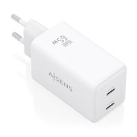 cargador gan aisens asch-65w2p078-w 65w 2xusb-c pd30 qc40 blanco