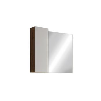 Espejo De Diseño Con Almacenamiento, 78x75 Cm, Colección Bura, Color Blanco Brillante Y Roble Claro.