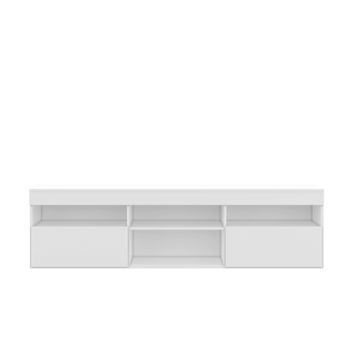 Buyqualia Moderno Mueble Para Tv Blanco Snow, Con Espacios Abiertos Y Cerrados, 4 Huecos Y 2 Puertas