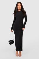 vestido petite maxi cenido de manga larga con escote en u negro
