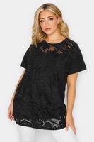 yours camiseta negra de malla floral mujer curvy y tallas grandes yours