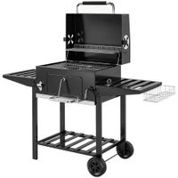 outsunny barbacoa de carbon con bandeja ajustable estantes plegables ruedas termometro tapa chimenea ventilaciones y cesta   aosom espana