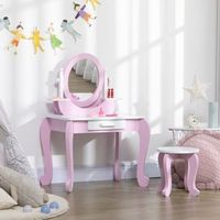 tocador para ninas de 3-6 anos con taburete y espejos rosa homcom