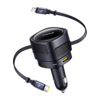 cargador coche baseus 90w negro con cables usb-c y lightning integrados