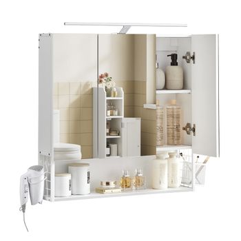 Armario de Baño con Espejo 3 Puertas, Blanco Nube / 14,5 x 70 x 70 cm