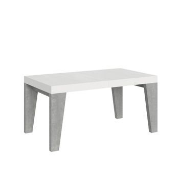 Mesa Extensible 90x160/420 Cm Naxy Mix Tapa Fresno Blanco Patas Cemento