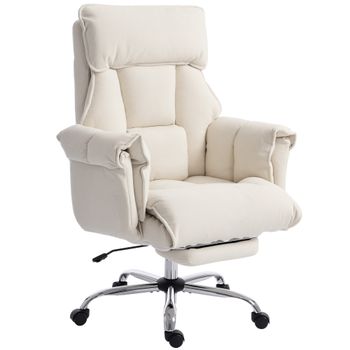 HOMCOM Silla de oficina Silla giratoria regulable en altura con soporte lumbar, reposapiés, franela tipo nieve, 80 x 80 x 106-114 cm blanco crema   Aosom España