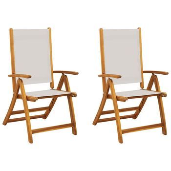 2 Uds Sillas De Jardín | Silla De Exterior | Sillon Jardín Plegables Madera Maciza Acacia Textileno