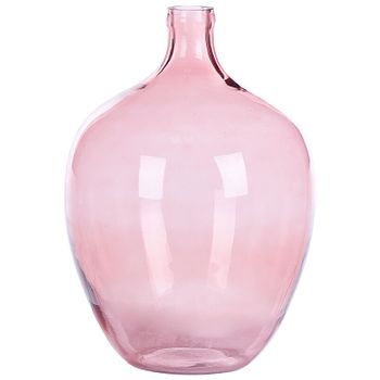 Jarrón De Vidrio Rosa 39 Cm Hecho A Mano Accesorio Decorativo Mesa Moderno Interior Roti